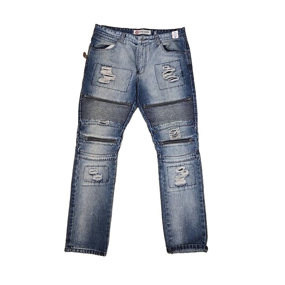 Iro Ochi Jeans 36 32 Premium Indigo Blue Zip Pockets Distressed Limited Edition - Picture 1 of 10